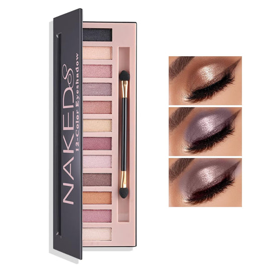 12 Shades Nude Matte Eyeshadow Palette,Shimmer Naked Eyeshadow Palette,Eye Shadow Palette Natural Flash Waterproof Durable Smoked Professional Makeup Palette with Brush(Pearl)