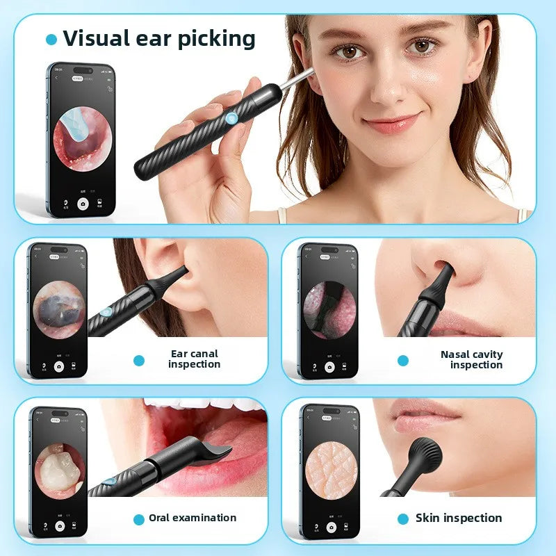 Wireless Ear Wax Removal with Camera Rechargeable Ear Cleaner HD Check Camera with Ear Spoon Set Canal Clean